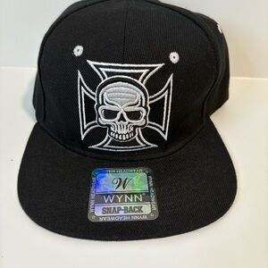 NWT Black Flat-bill Baseball Cap W/ SKULL & IRON CROSS Embroidered Patch